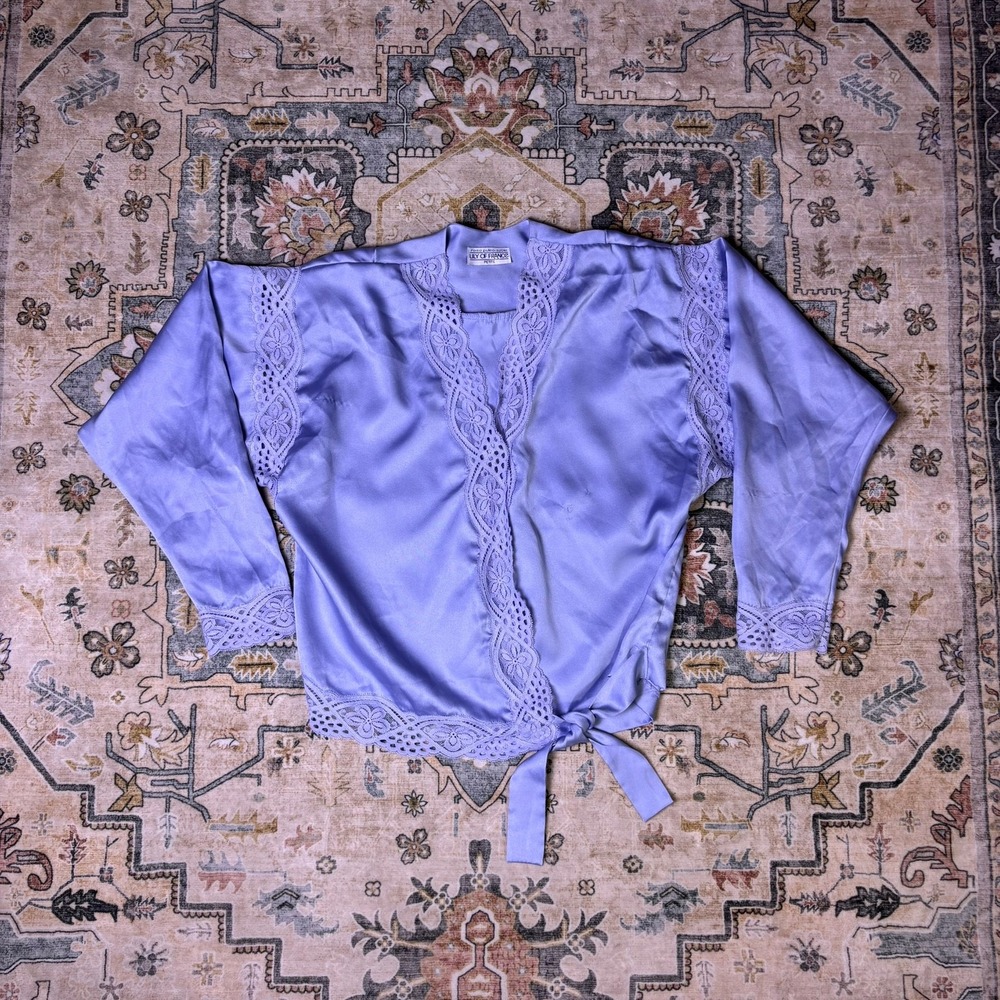 Lily of France Vintage Satin Lace Wrap Top Periwinkle Purple Petite Rosa Puleo